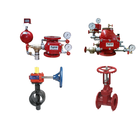 Alarm check valve, Deluge valve, Gate vale (OS & Y), Butterfly valve